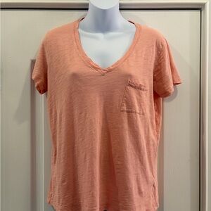 Madewell Coral V-Neck Short Sleeve Tee